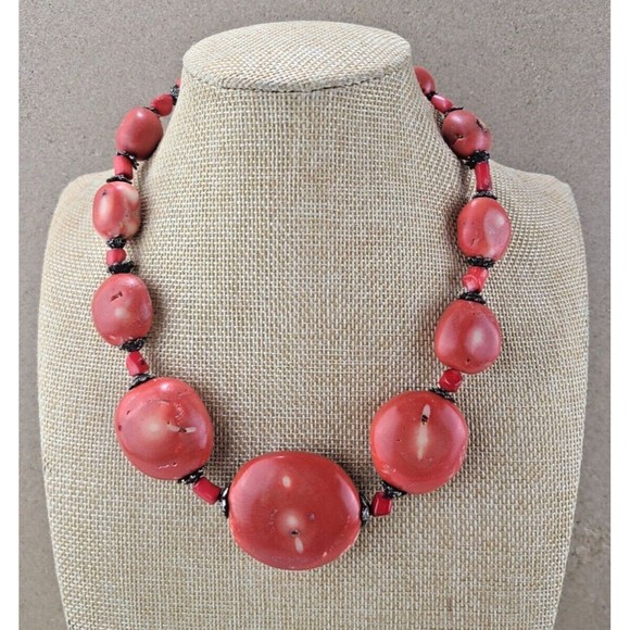 Vintage Handmade Bulky Smooth Dyed Red Coral Beads Necklace Heavy Weight 155 G - Picture 1 of 6